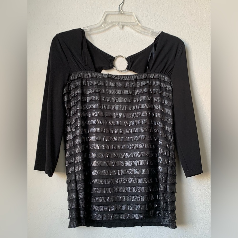 Black & Silver multiple tier 3/4 sleeves Blouse by I.N.Studio size Medium
